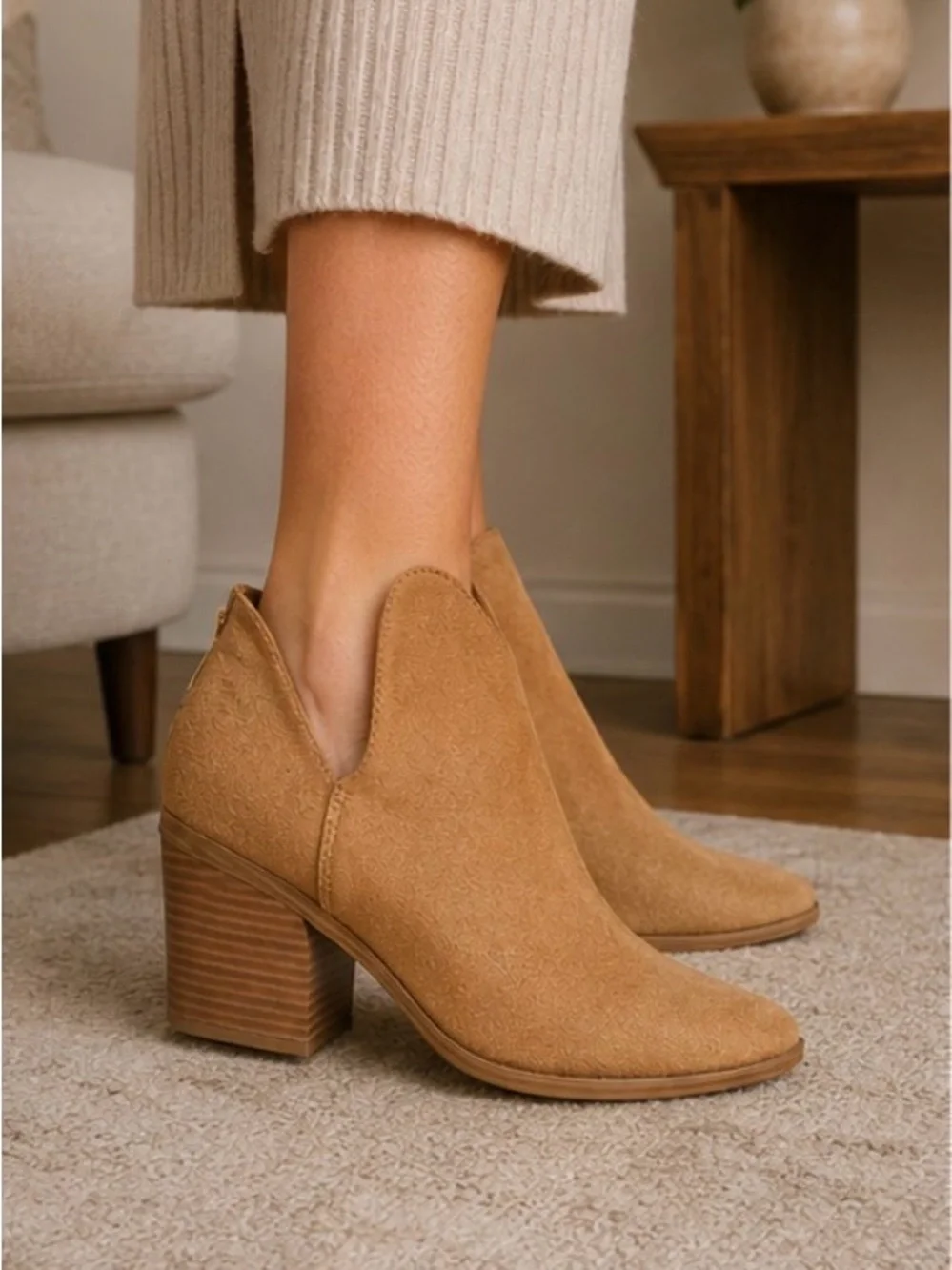 Women’s Tan Suede Block Heel Ankle Boots